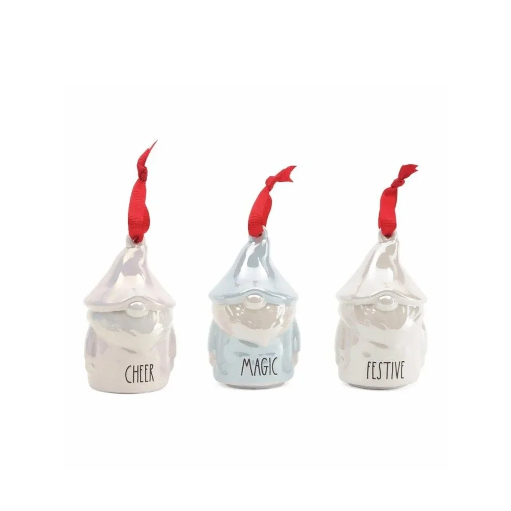 Rae Dunn Ceramic Gnome ornament set cheer festive magic
